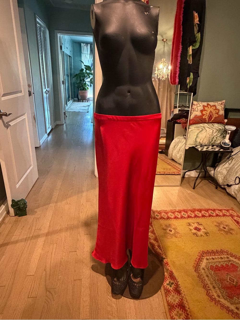Zara Red Satin Maxi Slip Skirt